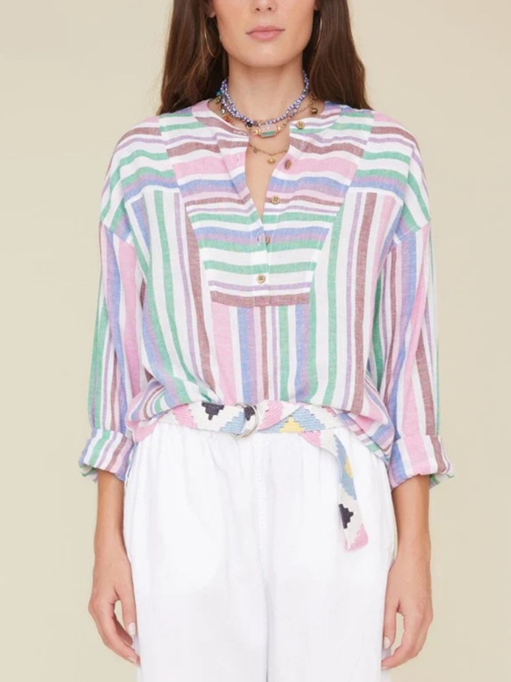 XiRENA Ivory Melange Macyn Top Stripe Linen Blend Medium